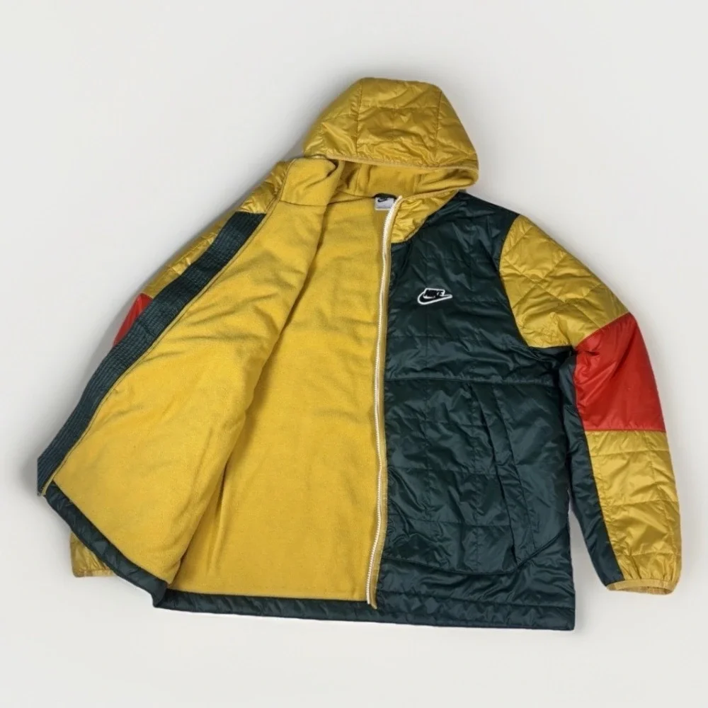 Nike Hooded Puffer Ski Jacket Mens Large‎ Color Block Green Yellow Red Full Zip - Picture 2 of 15